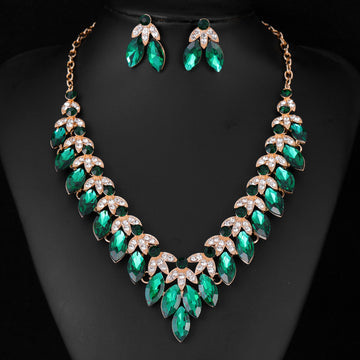 Black Silver Tone Lock Crystal Four Designs Metal Necklace and Earring Set