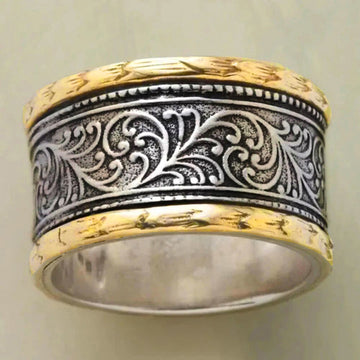 Two-Tone Gold Silver Floral Scroll Wide Finger Ring