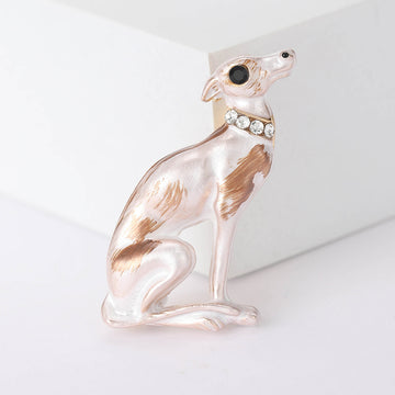 Pearlescent Sitting Sighthound Brooch With Crystal Collar