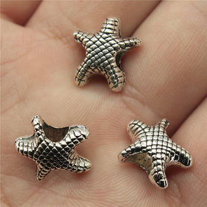 Antique Silver-Tone Crosshatch Starfish Bead with a Large Hole