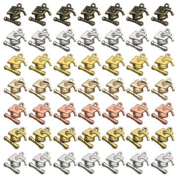 Alloy Gold-Tone Graduation Cap and Graduation Theme Metal Charms with 7 Listed Options