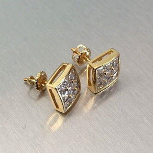 Gold-Tone Square Cluster Stud Earrings with Clear Stones, 9mm Across