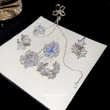 Silver Tone Star and Crystal Chain Ear Cuff Metal Tone Jewelry