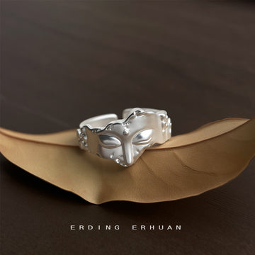 Silver Tone Sculpted Buddha Face Adjustable Open Ring For Women