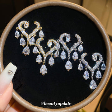 Crystal Scroll Drop Earrings in Gold and Silver Tone Options