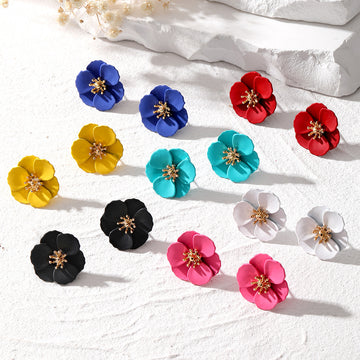 Metal Flower Stud Earrings in Seven Bright Color Options