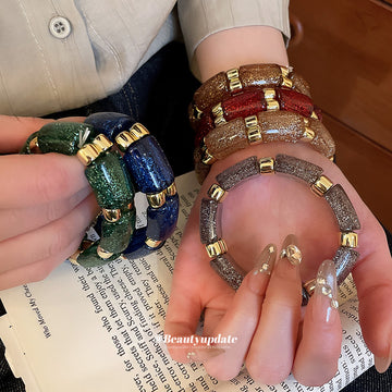 Acrylic Glitter Geometric Stretch Bracelet Gold Spacers 5 Colors