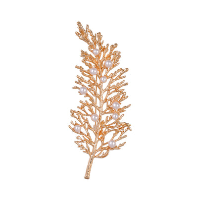 Front product view of the gold and pearl branch brooch
