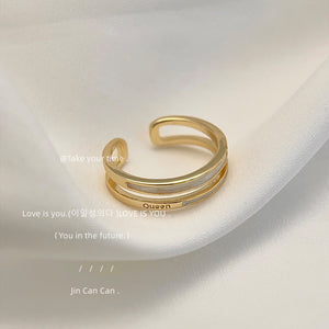 Gold Open Adjustable Double Band Queen White Enamel Ring