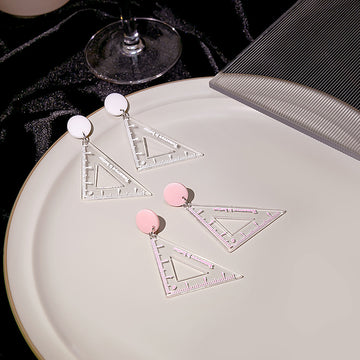 Clear Acrylic Triangle Ruler Drop Earrings Pink White