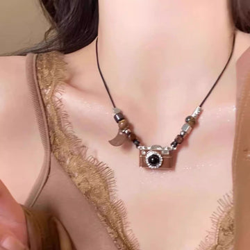 Brown Camera Pendant Cord Necklace Fashion Jewelry