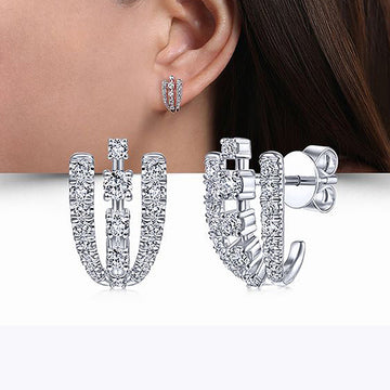 Silver Clear CZ Double U Curve Stud Earrings Alloy
