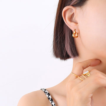 Open Heart Geometric Huggie Hoop Earrings Gold Steel