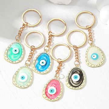 Irregular Oval Resin Evil Eye Keychains Gold Ring 6 Colors