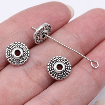 Dotted Round Wheel Spacer Beads in Two Antique Metal Finishes