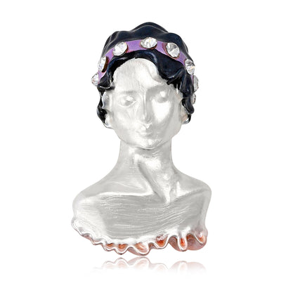 Enamel Classical Woman Bust Brooch front view
