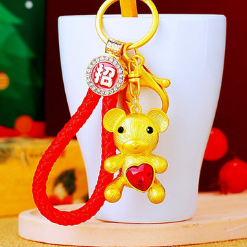 Heart Gem Teddy Bear Keychains With Gold or Silver Tone Finish