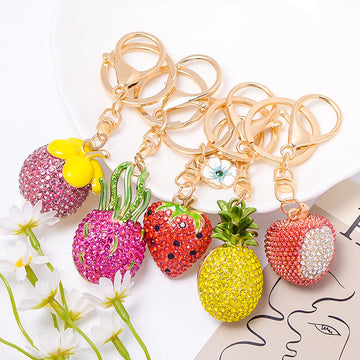 Rhinestone Fruit Keychain Lychee Strawberry Pineapple Charm