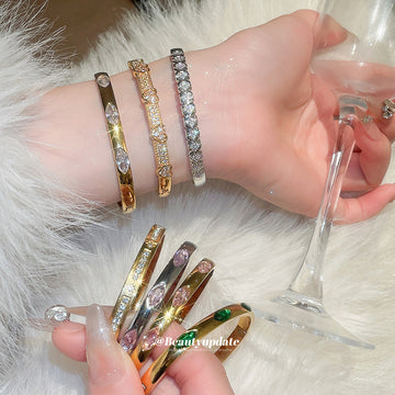 Gold Crystal Open Bangle Heart And Fan Pave 2 Styles