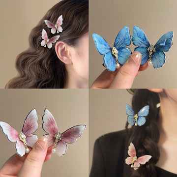 Butterfly Alligator Hair Clip With Pearl Like Drop In Four Colors