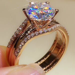 Round Six-Prong Solitaire Three-Ring Set In Three Metal Tones
