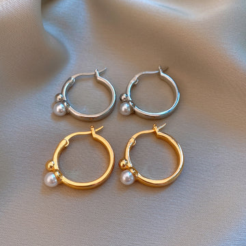 Pearl Charm Hoop Earrings in Gold and Silver Jewelry Accessory