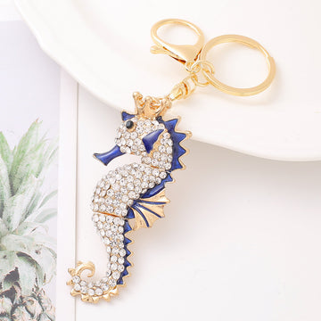 Rhinestone Enamel Crown Seahorse Keychain Metal Bag Charm
