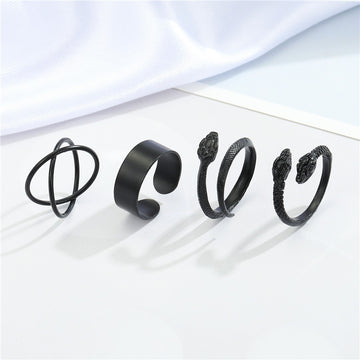 Black Adjustable Open Rings in Four Plain and Snake-Inspired Designs