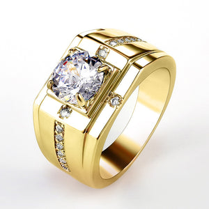 Wide Geometric Round Solitaire Signet Ring In Two Metal Tones