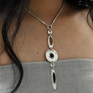 Silver Geometric Disc Enamel Y Pendant Snake Necklace