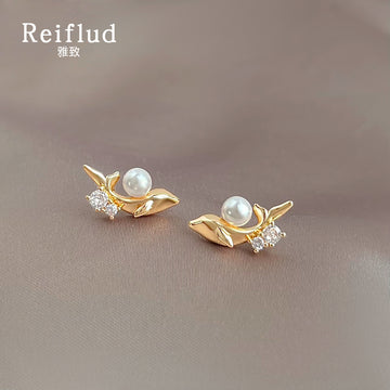 Gold Whale Stud Earrings Pearl Crystal Accent Pair