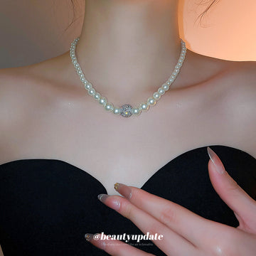 Graduated Pearl Crystal Accent Necklace Decorative Jewelry