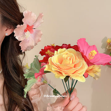 Fabric Flower Hair Stick Pins Hibiscus Sunflower Rose Styles