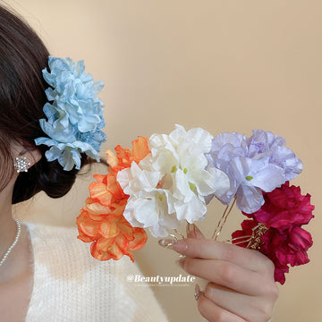Sheer Fabric Flower U-Pin Hair Sticks Gold Metal 5 Colors