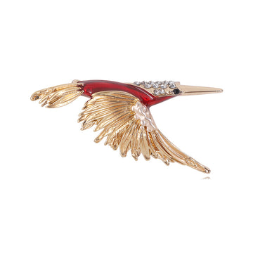 Gold Tone Hummingbird Brooch Red Blue Enamel Rhinestone