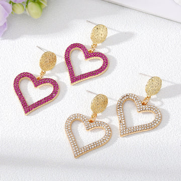 Gold Tone Crystal Open Heart Drop Stud Earrings in Two Colors