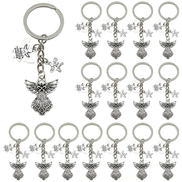 Silver Tone Star Moon Cross and Angel Charm Keychains