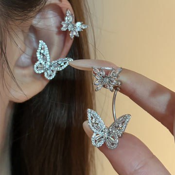 Silver Tone Butterfly Ear Cuff with Clear Crystal Accents