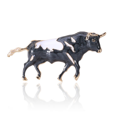 Running Bull Enamel Brooch in White Black or Brown