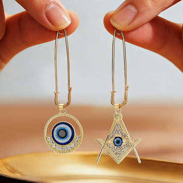 Gold Tone Rhinestone Evil Eye Safety Pin Brooches in Nine Designs