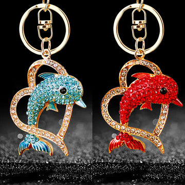 Crystal Dolphin Heart Keychains in Three Colors plus Assorted Option