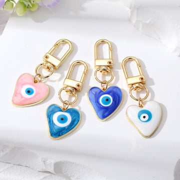 Heart Resin Evil Eye Clip Keychains in Six Color Options