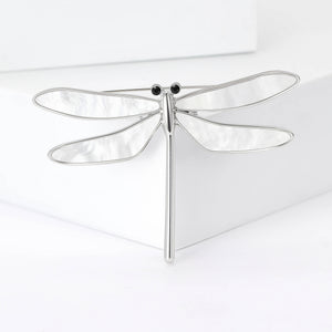 Minimal Silver Tone Dragonfly Brooch with Black Eye Details