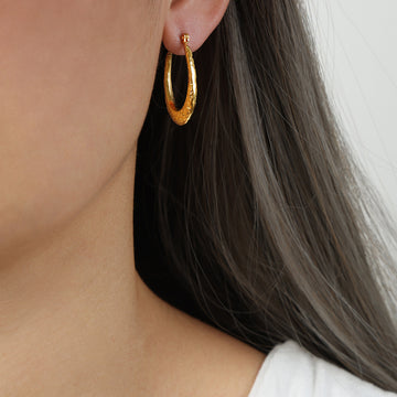 Hammered U Shape Hoop Earrings Gold Or Steel Finish