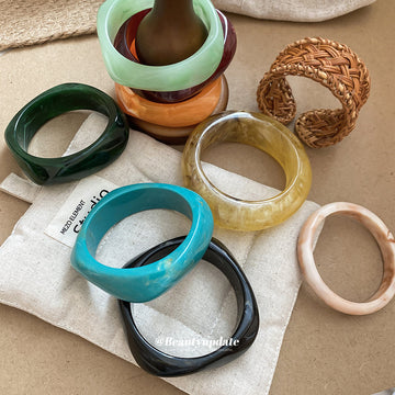 Acrylic and Rattan Weave Bangle Bracelets Mixed Styles
