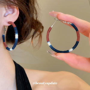 Tricolor Wrapped Hoop Earrings with Reflective Details