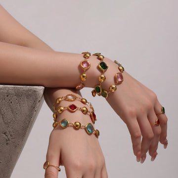 Gold Bead Cushion Czech Glass Stone Bracelet Colors