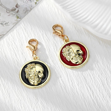 Gold Tone Red or Black Skull Portrait Disc Lobster-Clasp Charms