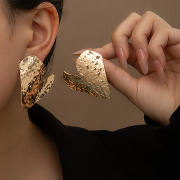 Hammered Irregular Gold Heart Statement Stud Earrings
