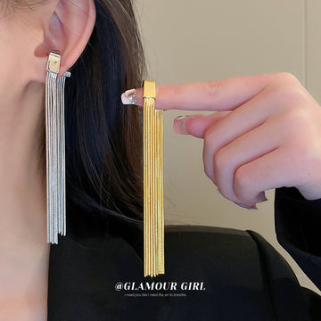 Gold-Tone Snake Chain Tassel Clip-On Earrings For Women